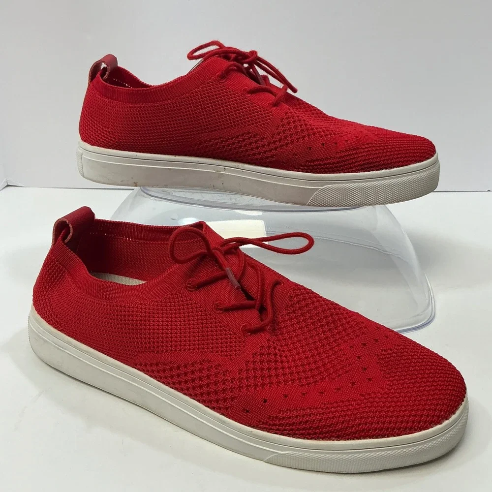 Vlado Red Knit Sneakers Casual Lace‎ Up Lightweight Comfort Shoes Mens Size